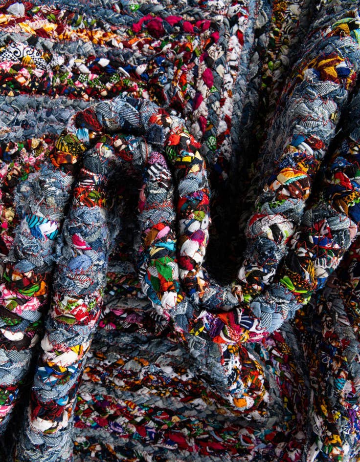 Detail image of  3' 3 x 3' 3  Hand Braided Chindi Round Rug