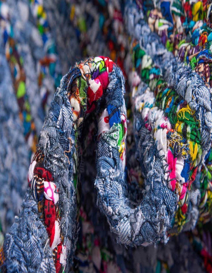 Detail image of  2' 7 x 6' 1  Hand Braided Chindi Runner Rug