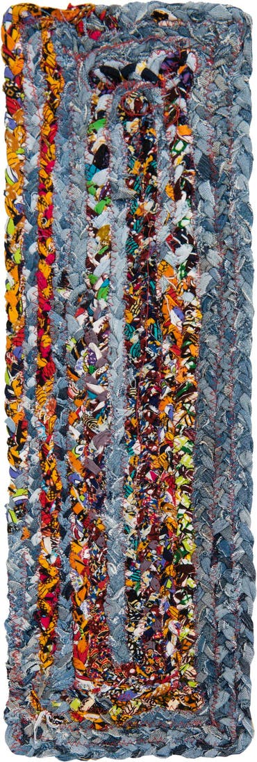  0' 9 x 2' 6  Hand Woven Braided Chindi Stair Rug