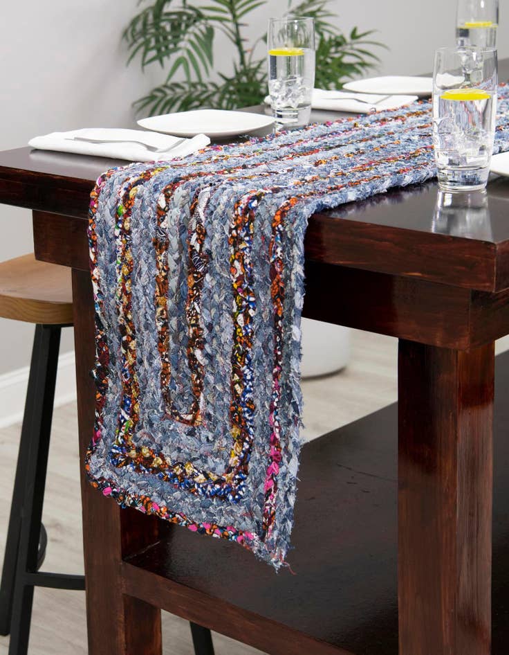 Detail image of  1' 2 x 5' 1  Hand Woven Braided Chindi Table Runner Rug