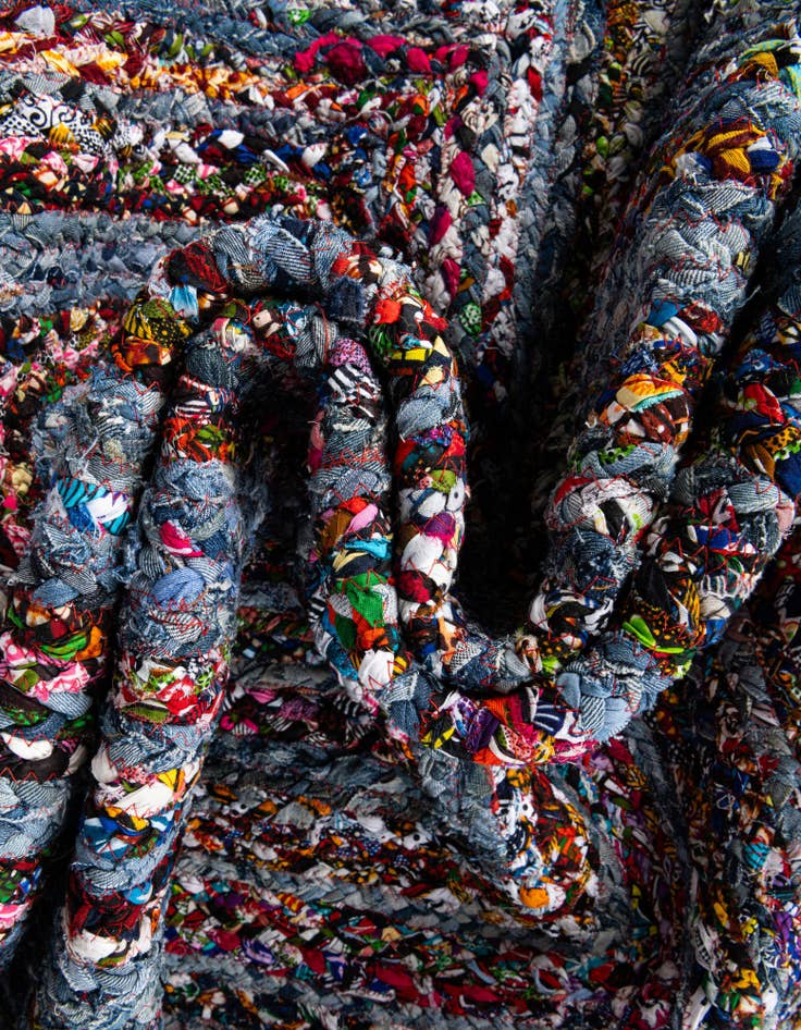 Detail image of  1' 2 x 6' 1  Hand Braided Chindi Table Runner Rug