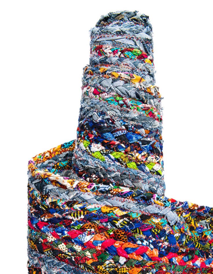 Detail image of  1' 2 x 6' 1  Hand Braided Chindi Table Runner Rug