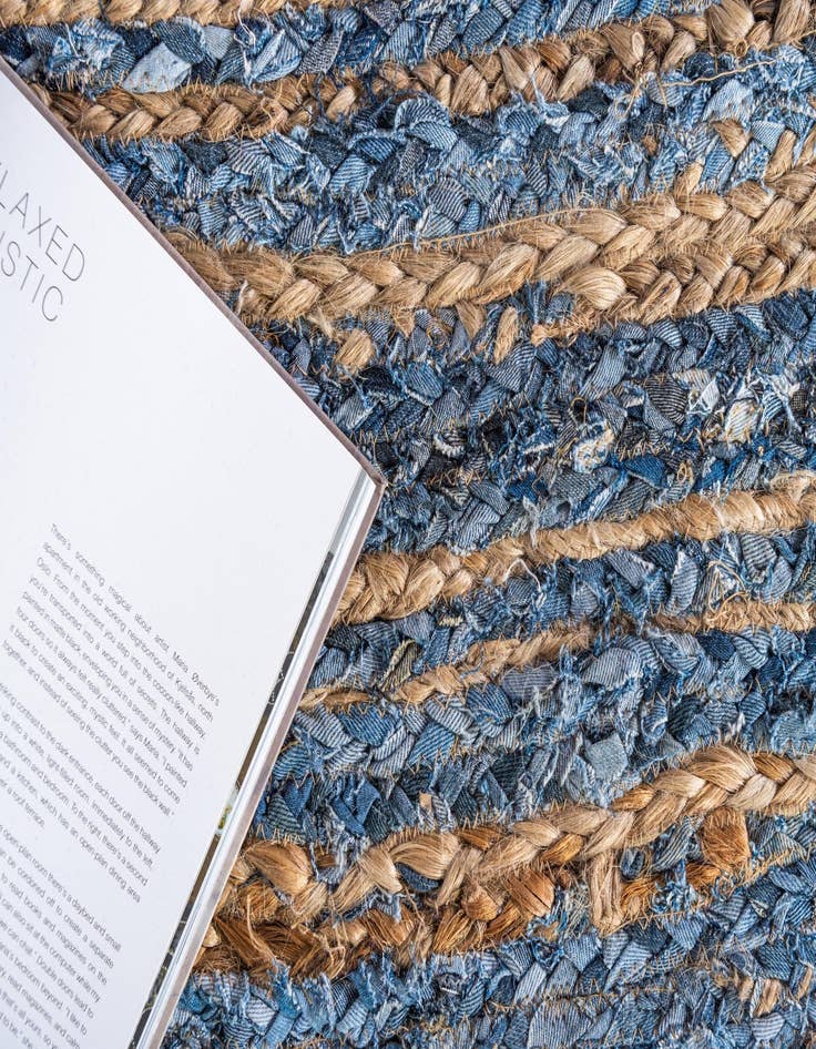 Detail image of  5' 1 x 8'  Hand Braided Chindi Oval Rug