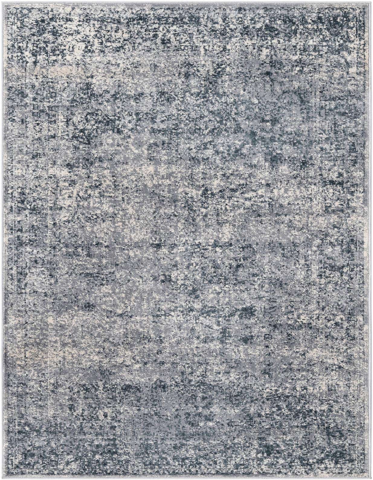 A 3x5 rectangular indoor rug featuring a distressed, transitional pattern in shades of blue and gray.
