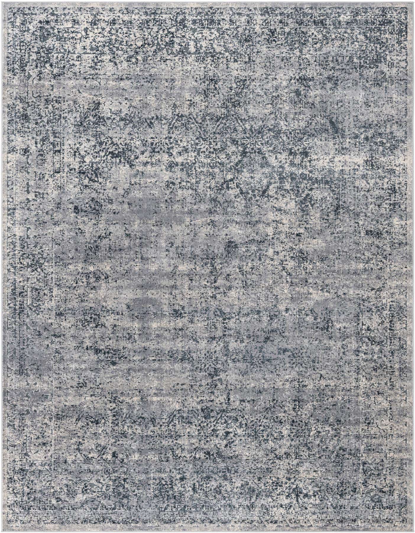 A 7x10 rectangular Eliza collection rug by Rugs.com, featuring a distressed transitional pattern in shades of blue and gray.