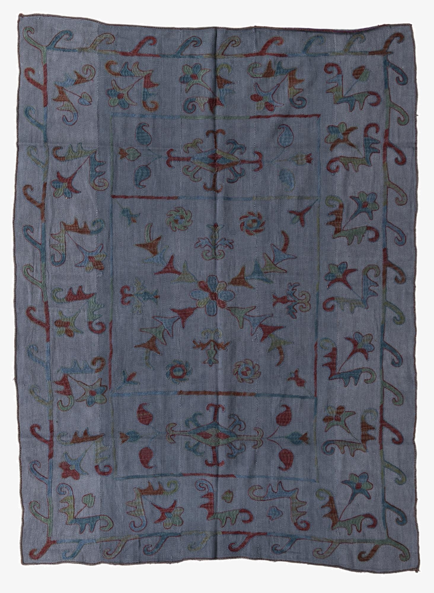  5' 7 x 7' 4  Hand Woven Kilim Suzani Wool Rug