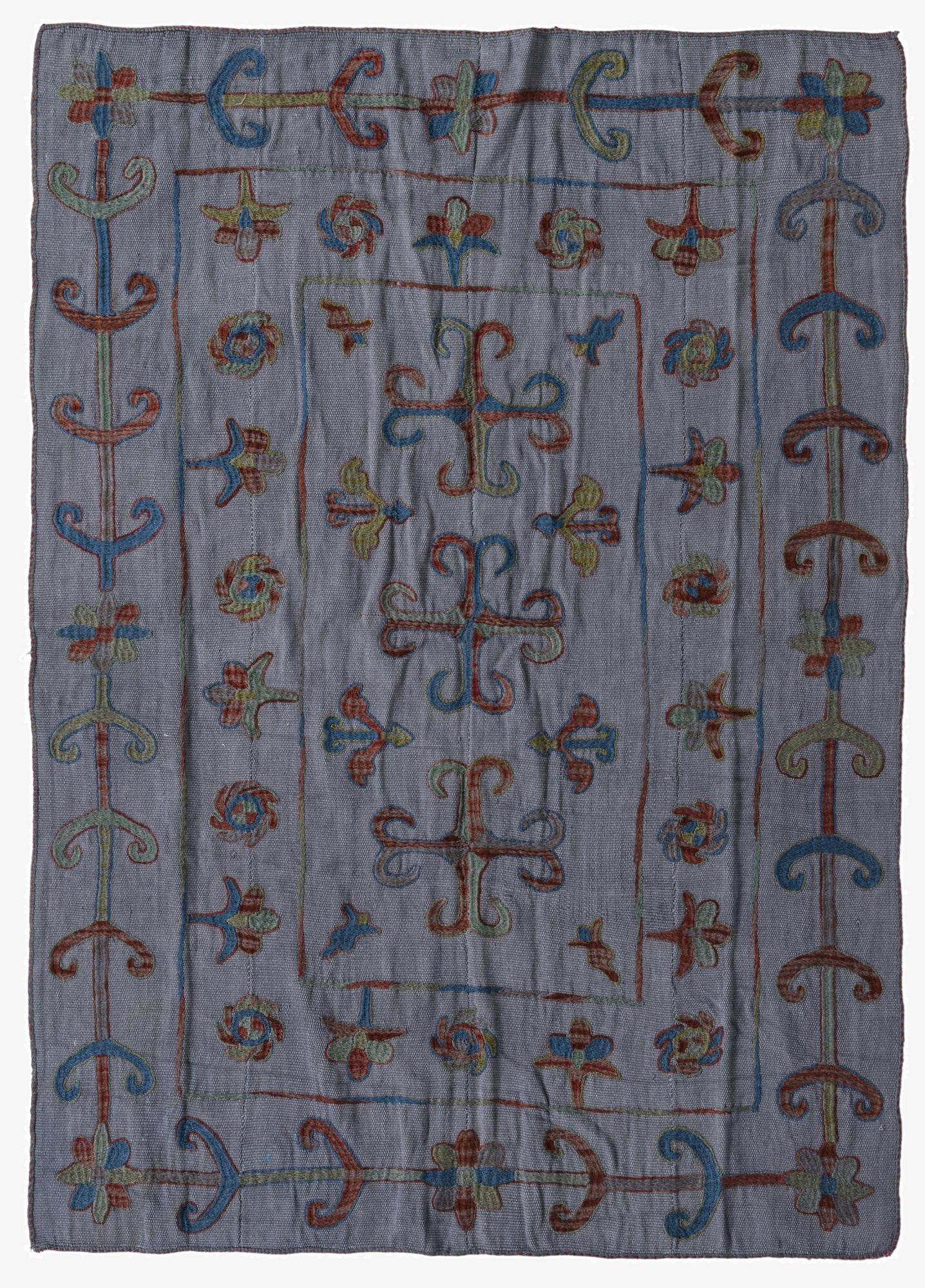  4' 9 x 6' 7  Hand Woven Kilim Suzani Wool Rug