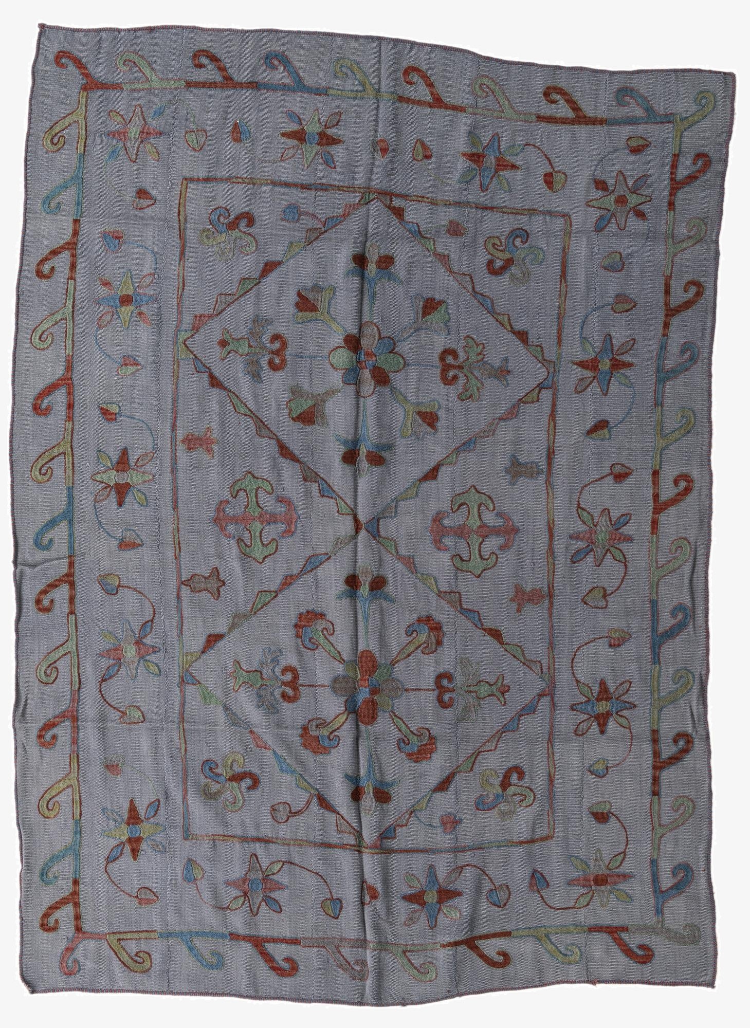  5' 8 x 7' 10  Hand Woven Kilim Suzani Wool Rug