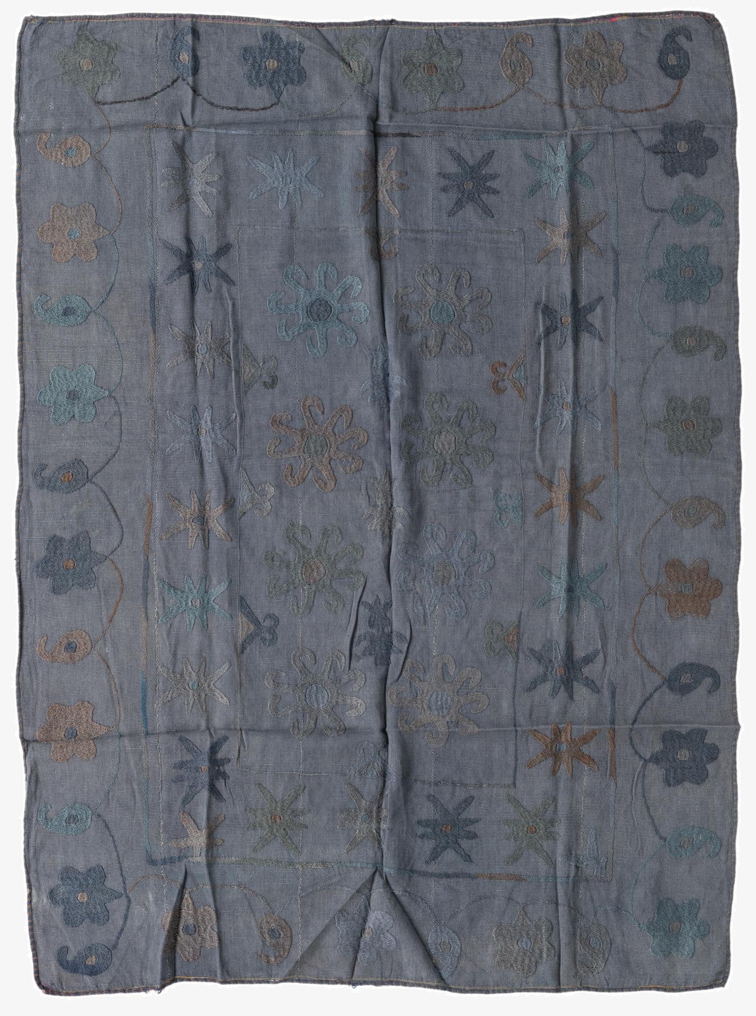  4' 10 x 6' 5  Hand Woven Kilim Suzani Wool Rug