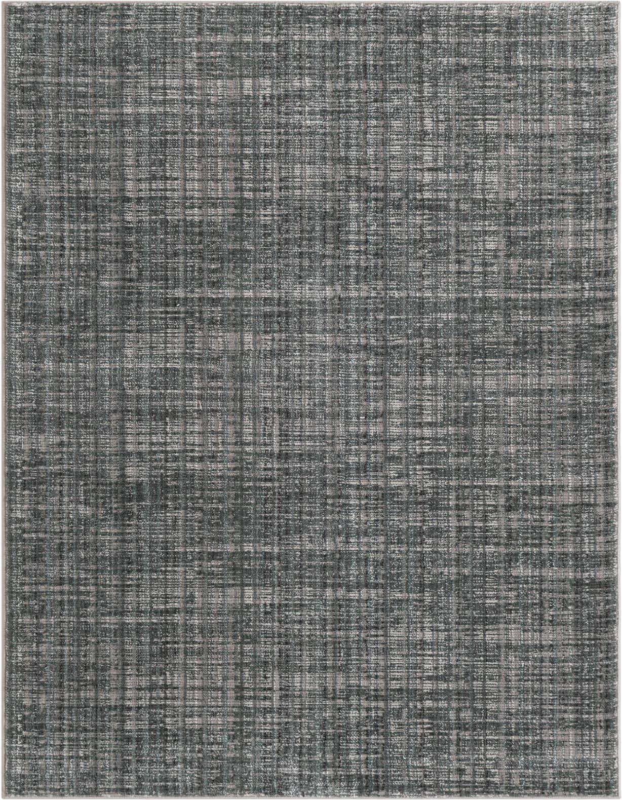 A 3x5 rectangular indoor rug with a textured, abstract grid pattern in varying shades of blue and gray.