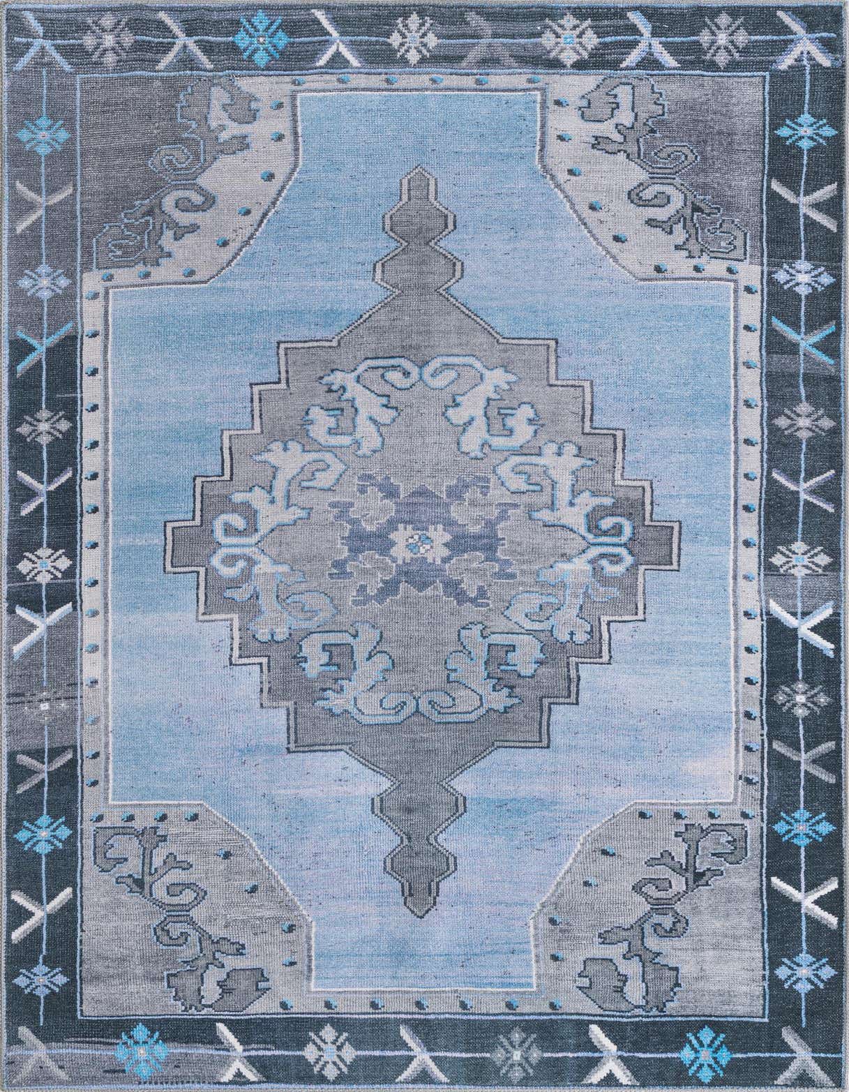 A 5x8 rectangular Timeless Collection rug featuring a vintage Oriental medallion pattern in shades of blue and gray.