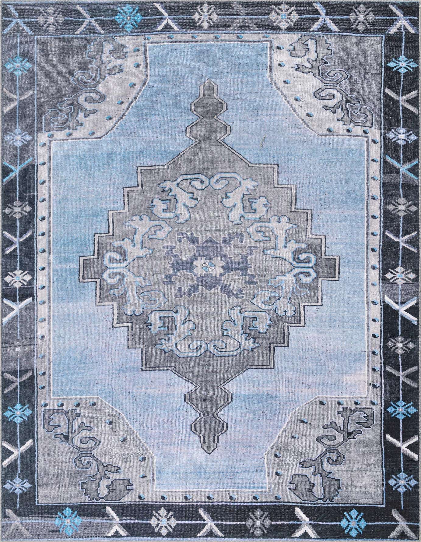 An 8x12 rectangular Timeless Collection rug featuring a blue and gray vintage oriental medallion pattern, suitable for indoor spaces.