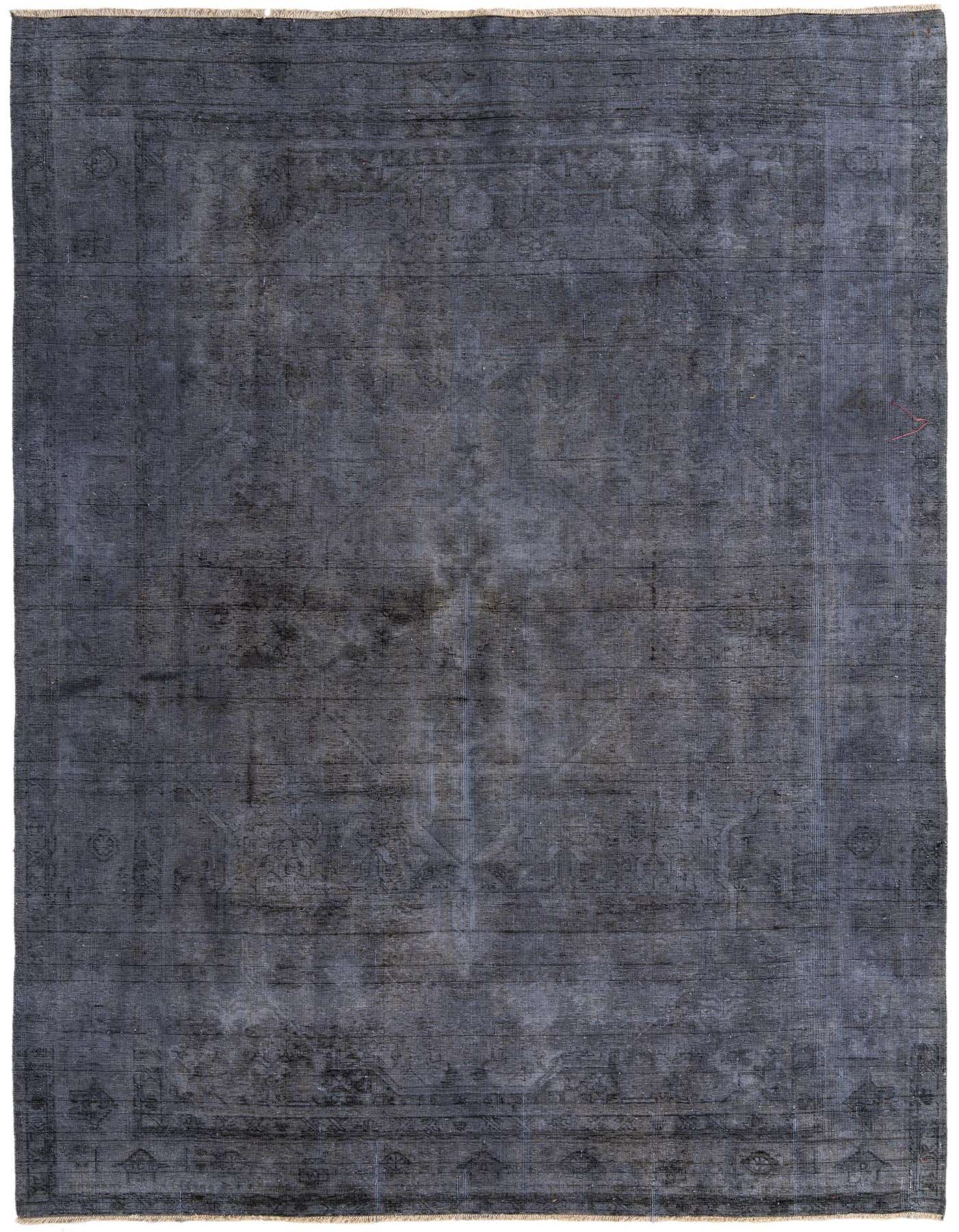 An 8x11 rectangular Ultra Vintage rug in shades of blue and gray, featuring a faded Persian-style pattern, ideal for a living room.
