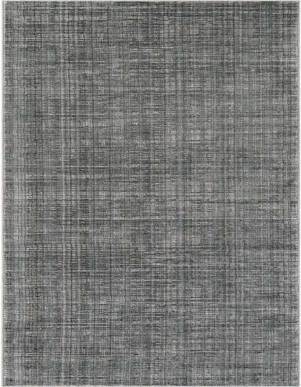 A 12 ft runner rug in shades of blue and gray with a modern, distressed grid pattern, perfect for a hallway.