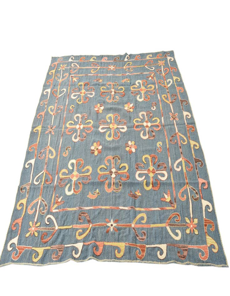 Detail image of  6' 5 x 6' 5  Hand Woven Kilim Suzani Wool Square Rug