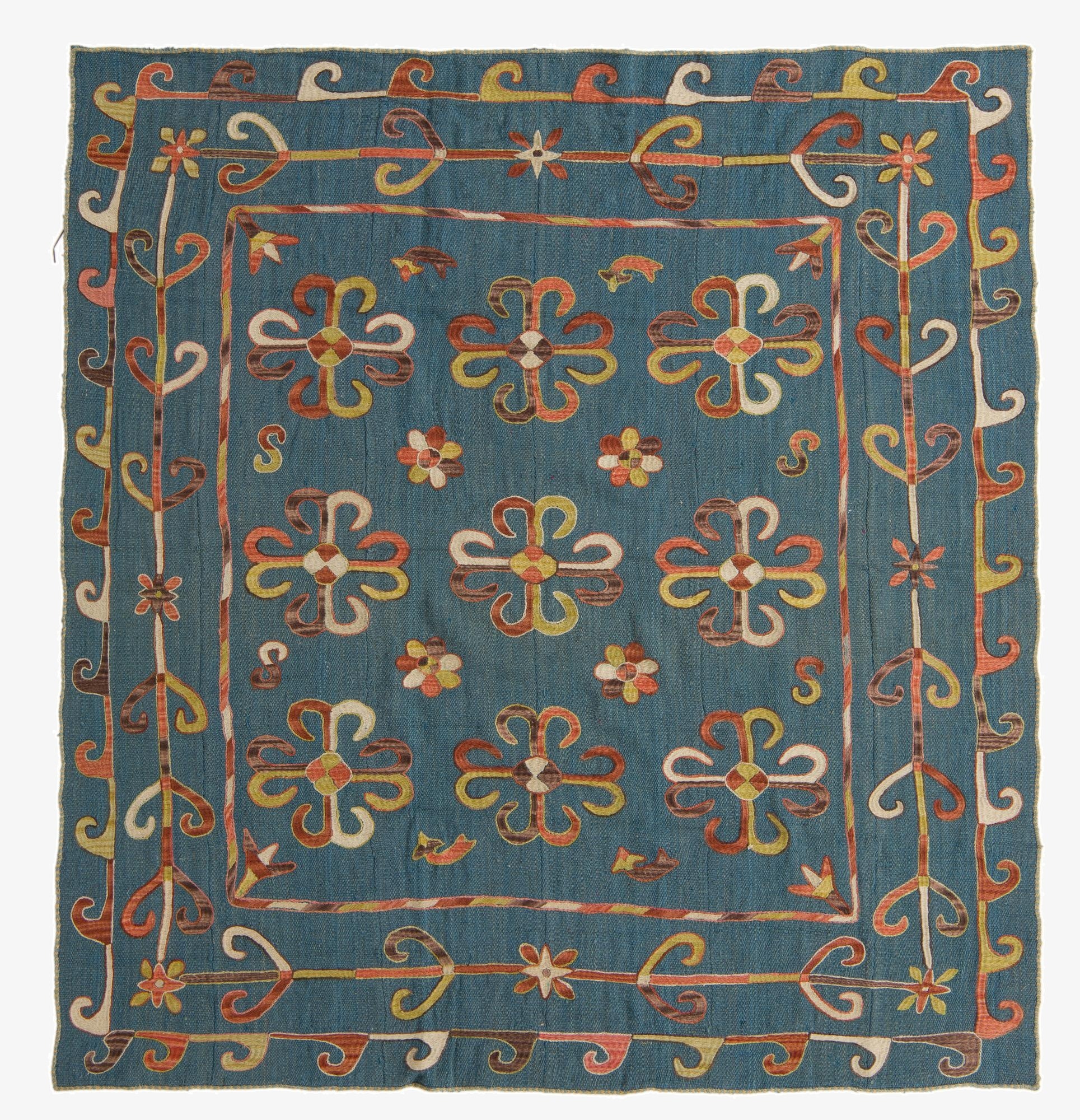  6' 5 x 6' 5  Hand Woven Kilim Suzani Wool Square Rug
