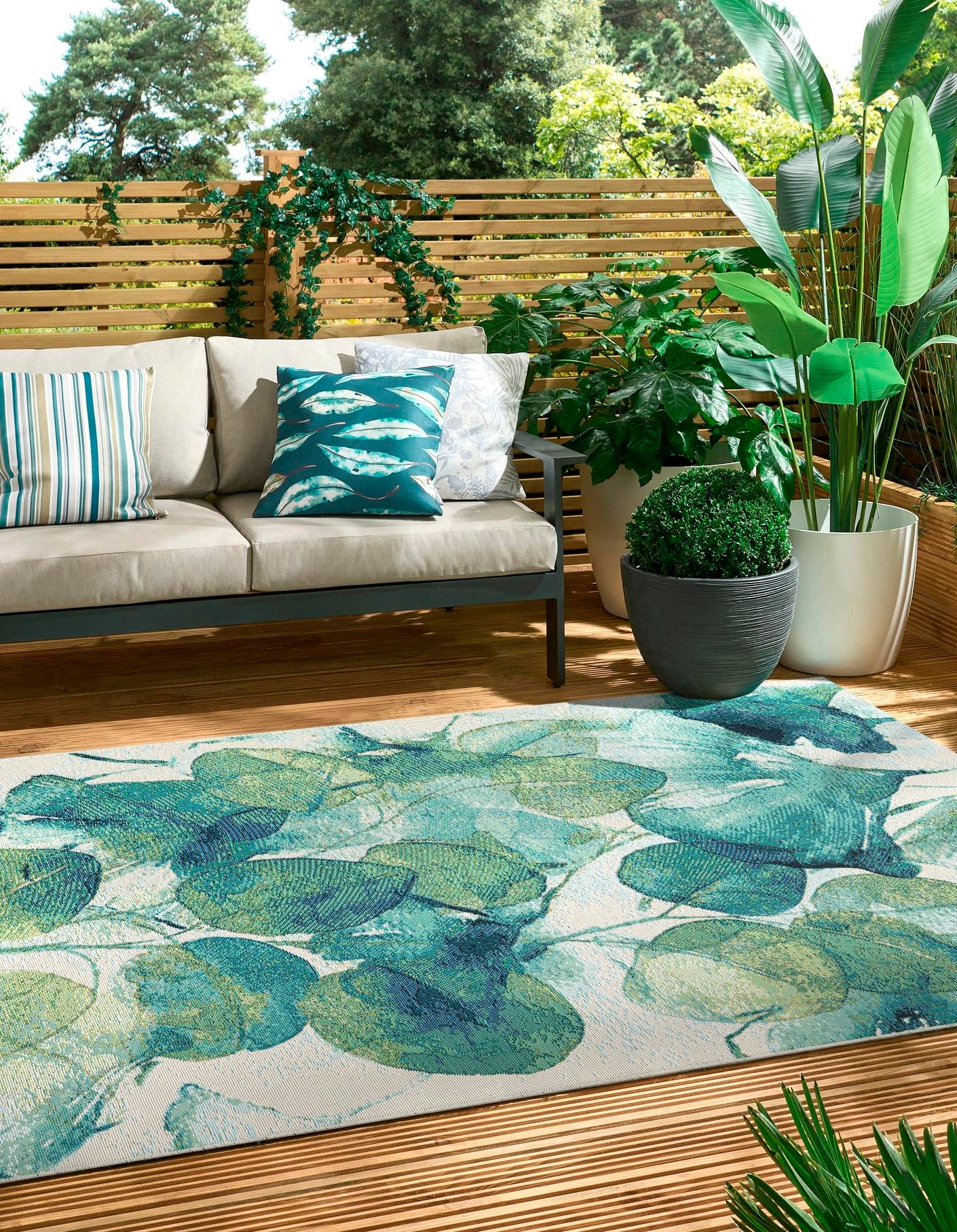 Blue Green 10' x 14' 2 Botanical Indoor / Outdoor Rug | Rugs.com