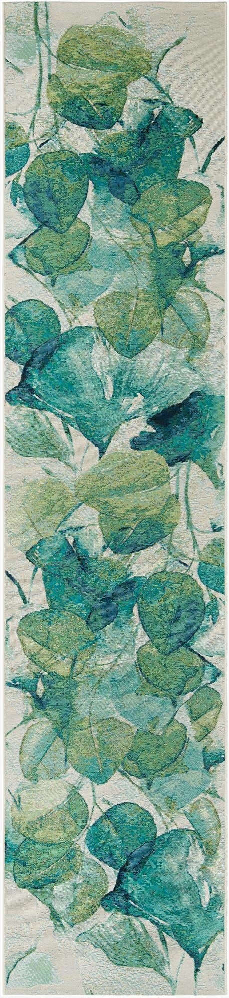  2' 7 x 12'  Washable Botanical Indoor / Outdoor Runner Rug