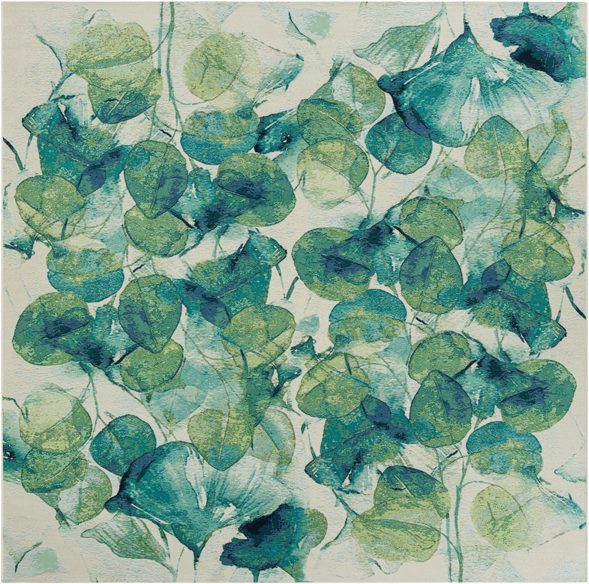  10' x 10'  Washable Botanical Indoor / Outdoor Square Rug