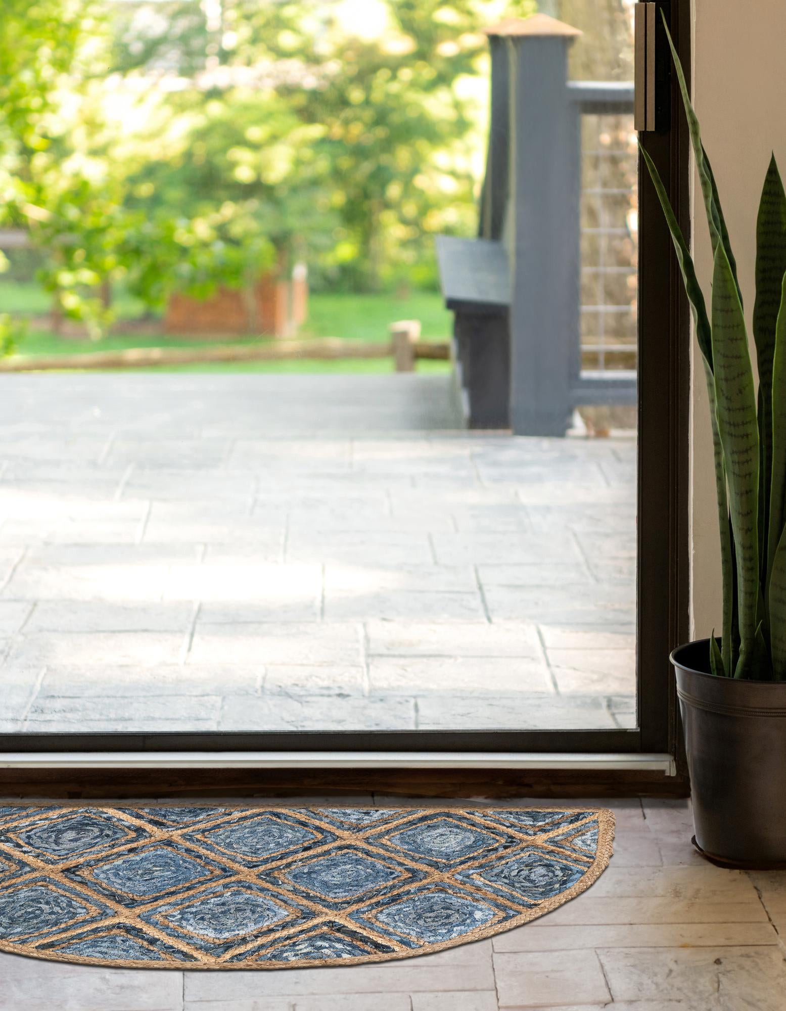 Blue 2' 2 x 3' 7 Hand Braided Jute Hearth Rug