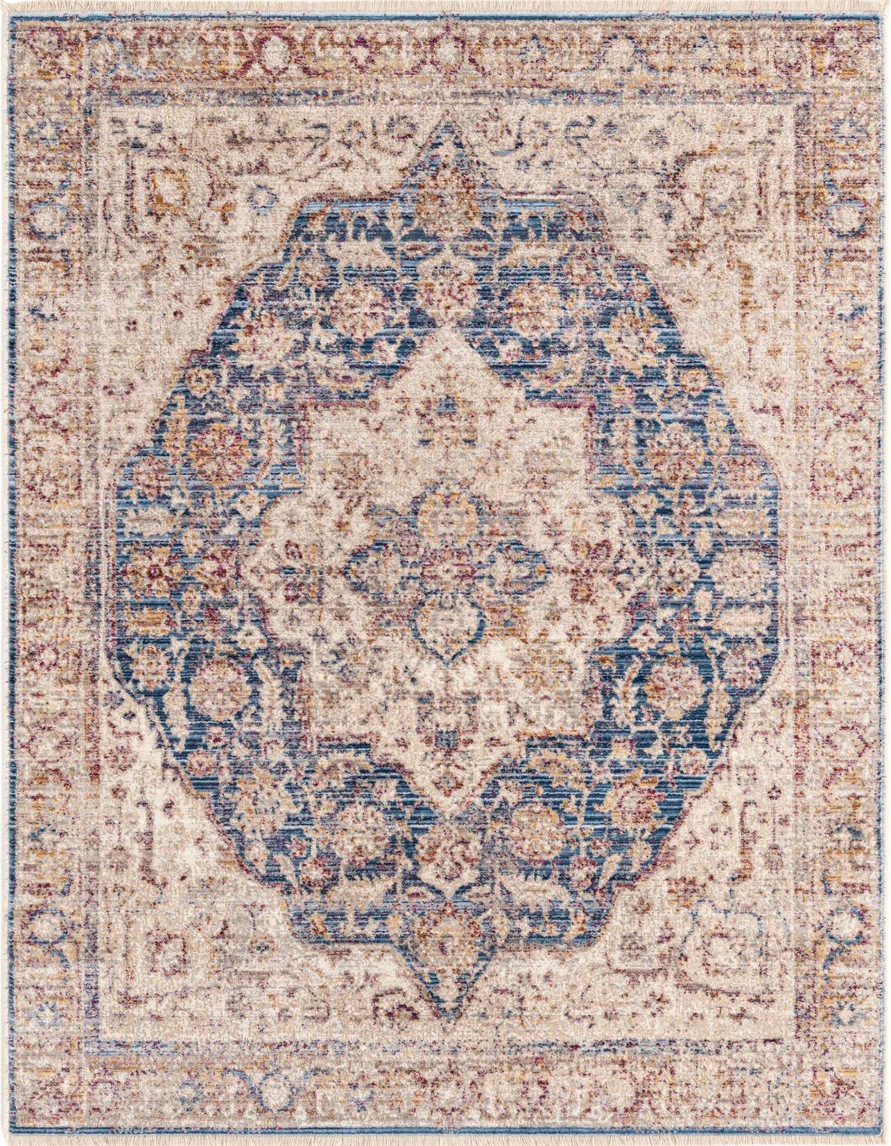 A 3x5 rectangular Deepa rug from Rugs.com featuring a traditional blue medallion pattern on an ivory and cream background.