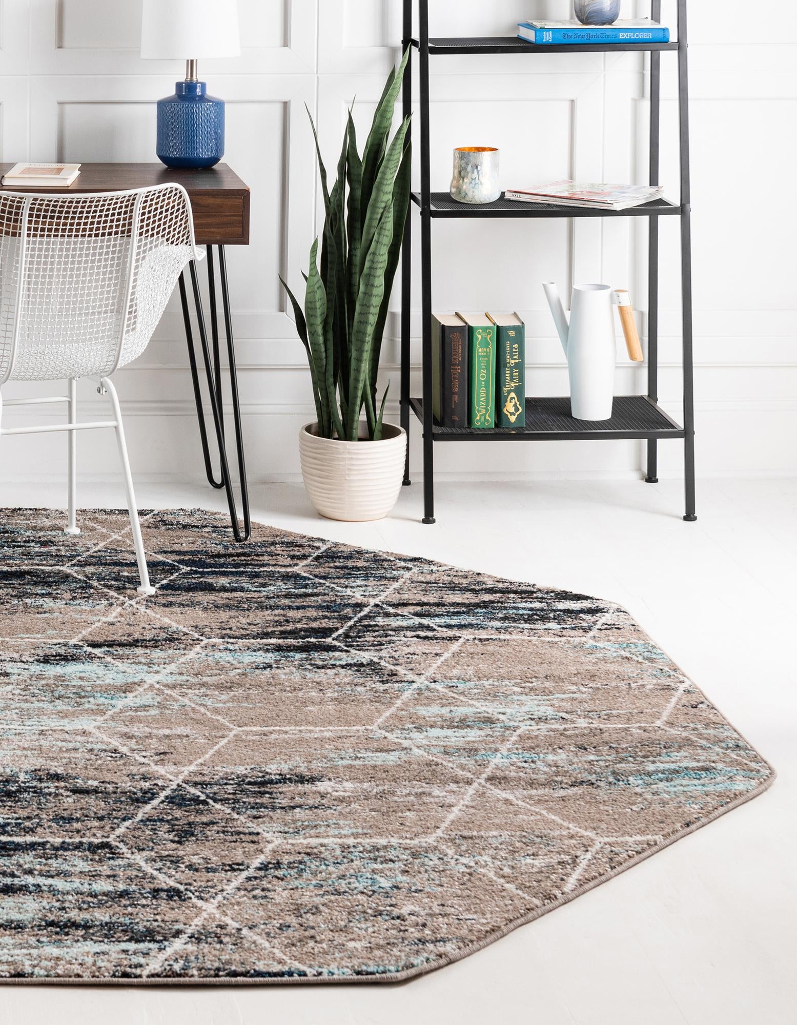 Blue Multicolor 7' x 7' Lattice Frieze Octagon Rug | Rugs.com