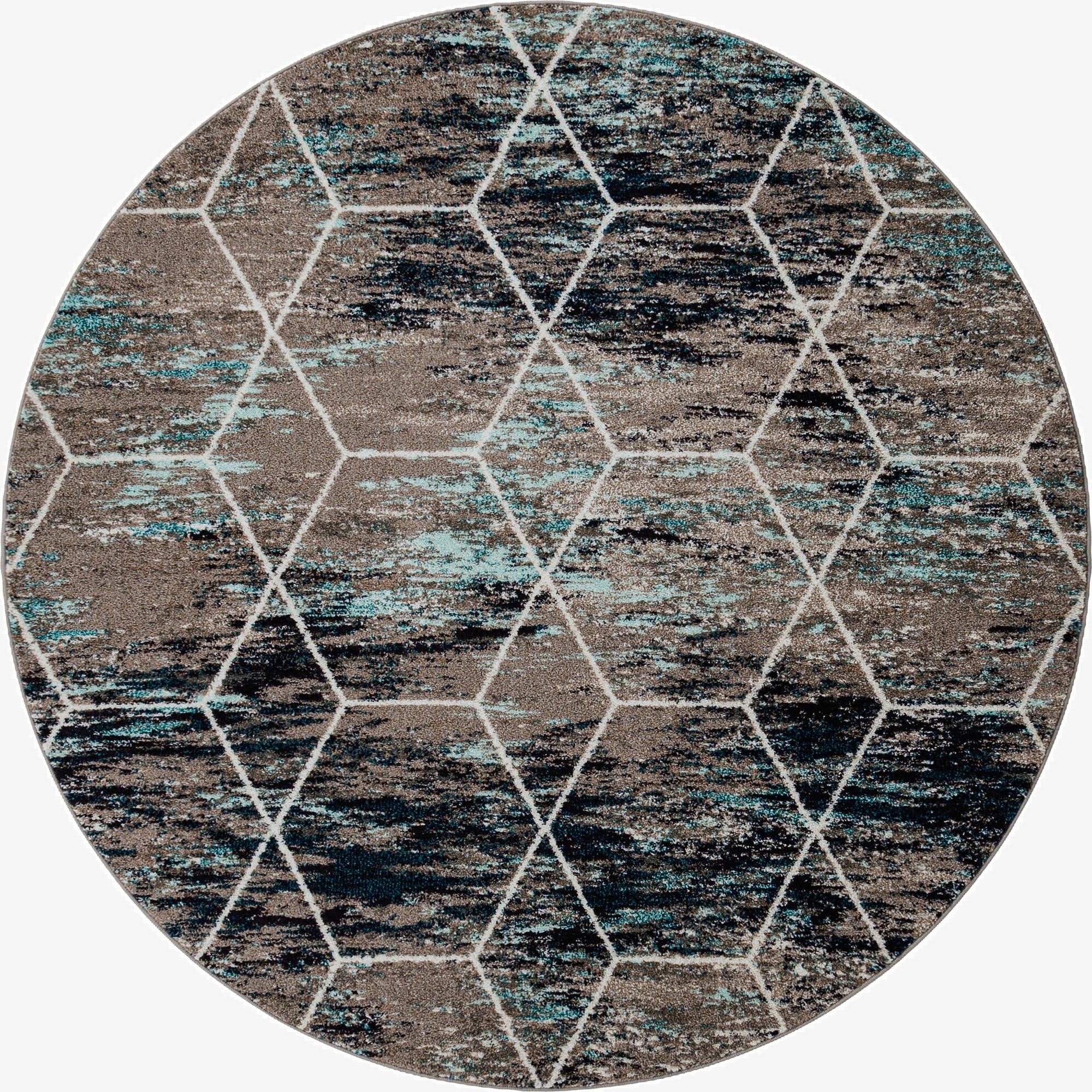  7' x 7' Lattice Frieze Round Rug