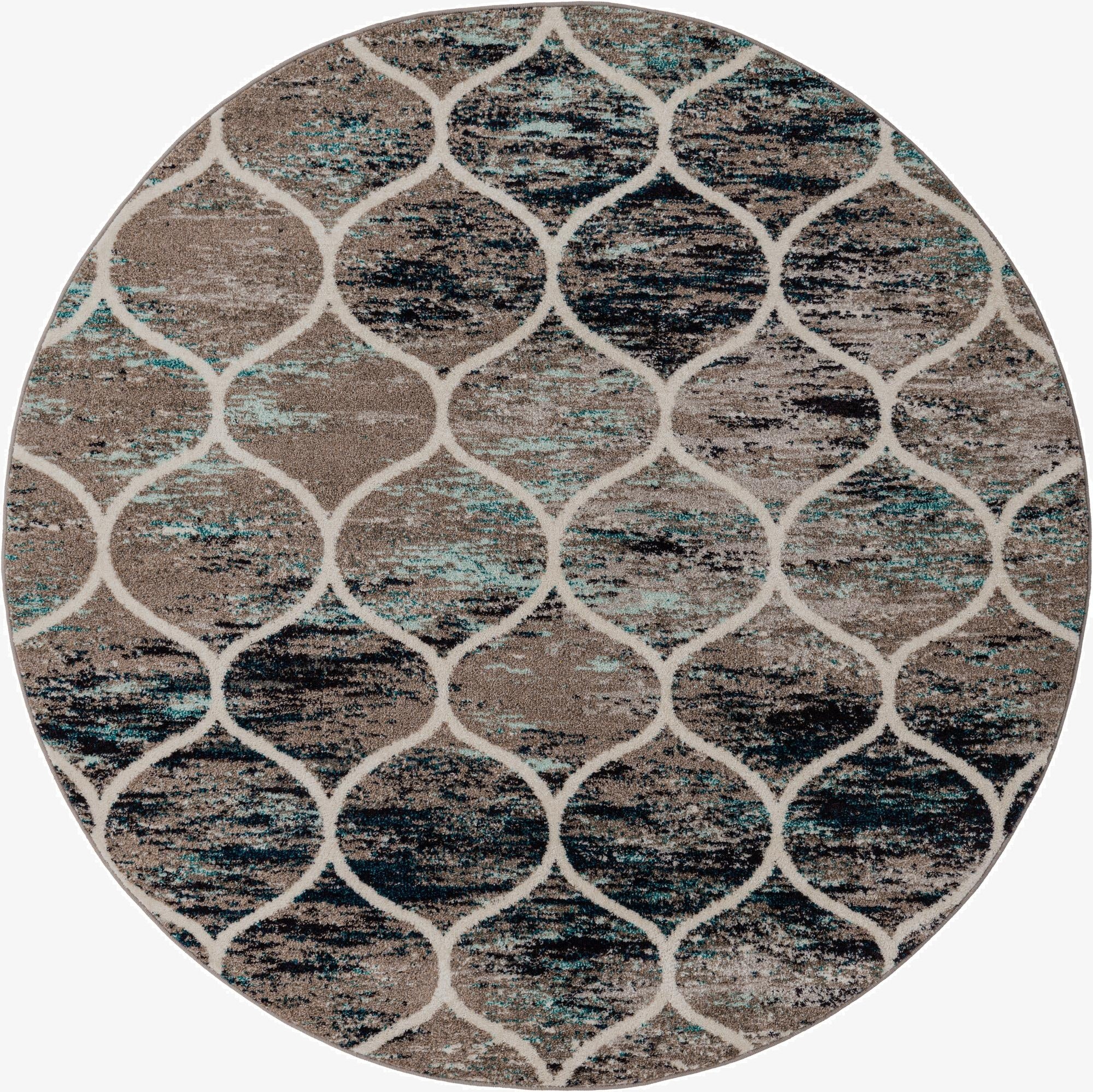  7' x 7' Lattice Frieze Round Rug