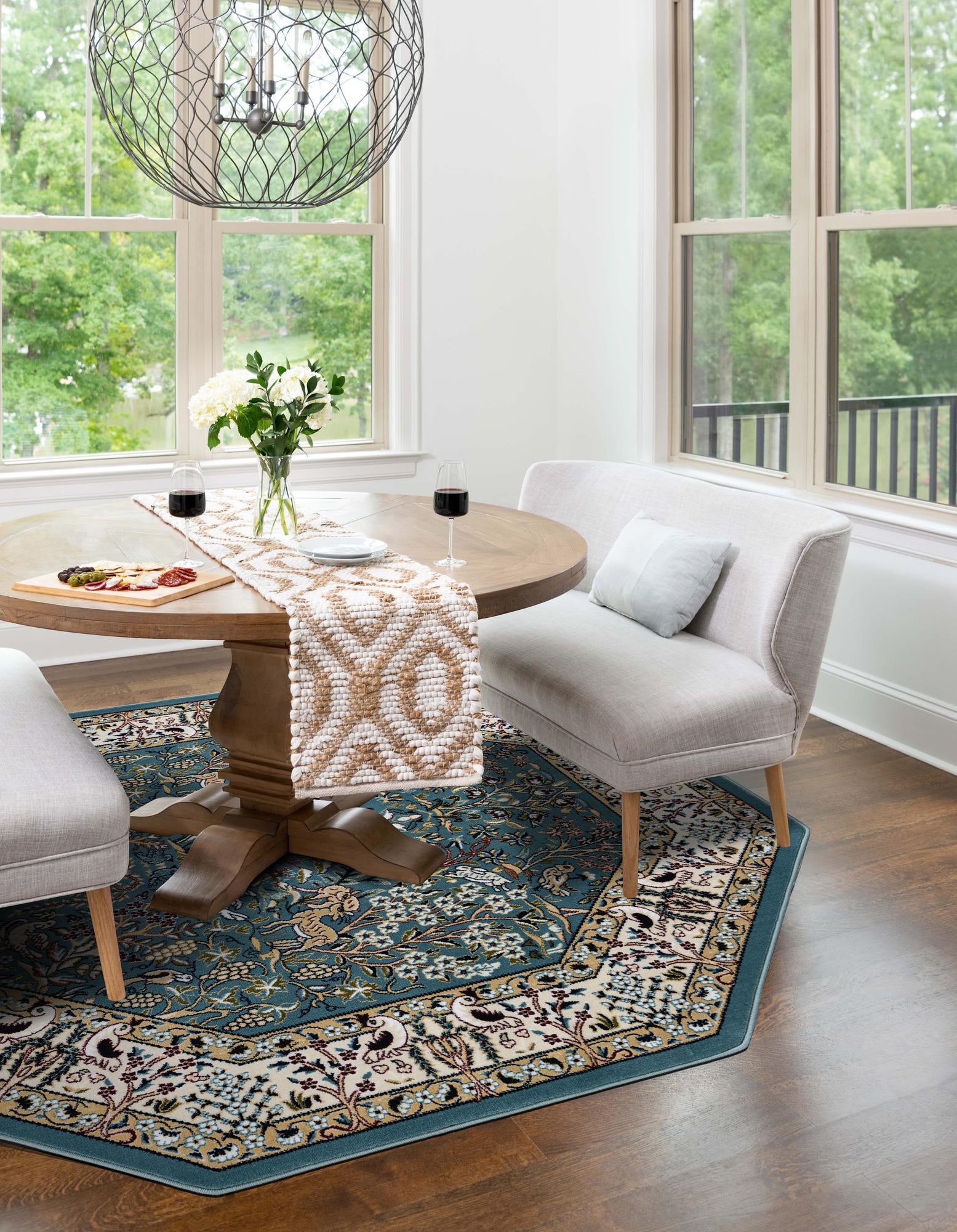 Blue 6' x 6' Nain Design Octagon Rug | Rugs.com