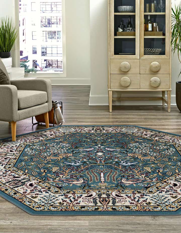 Blue 6' x 6' Nain Design Octagon Rug | Rugs.com