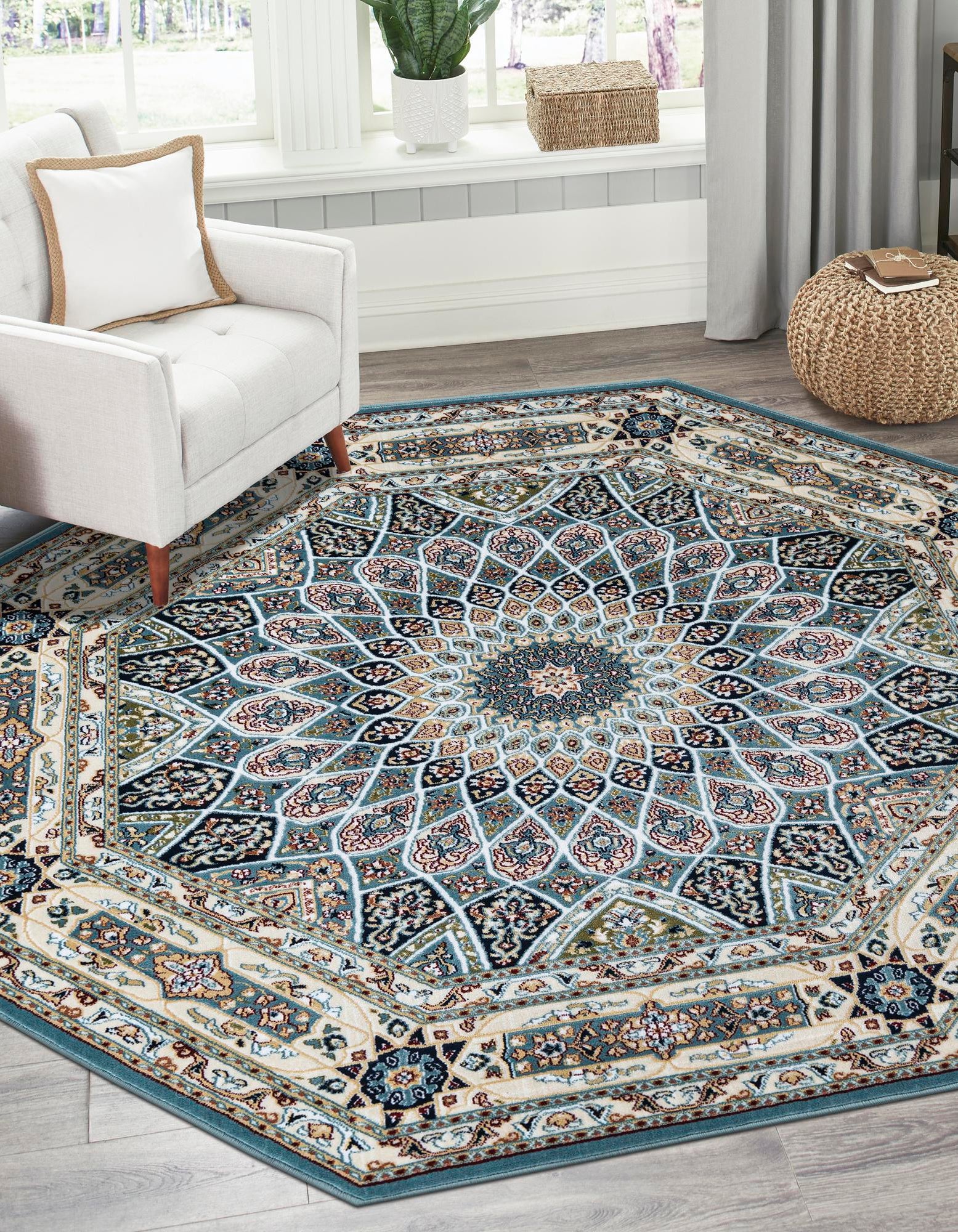 Blue 3' 3 x 3' 3 Nain Design Octagon Rug | Rugs.com