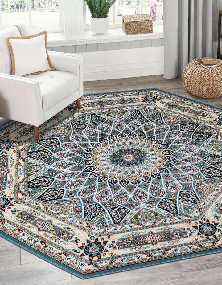 Blue 3' 3 x 3' 3 Nain Design Octagon Rug | Rugs.com