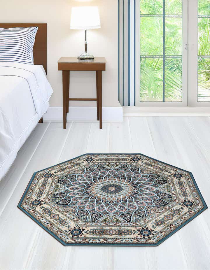 Blue 3' x 3' Nain Design Octagon Rug | Rugs.com