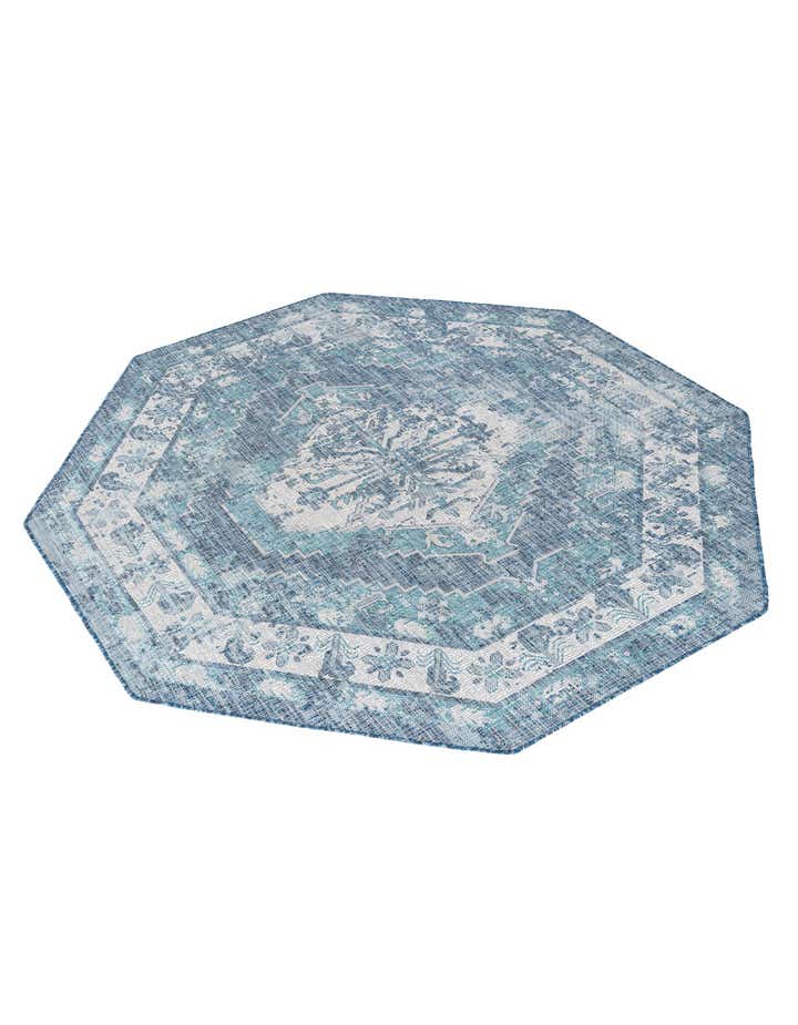 Blue 7' 10 x 7' 10 Traditional Indoor / Outdoor Octagon Rug | Rugs.com