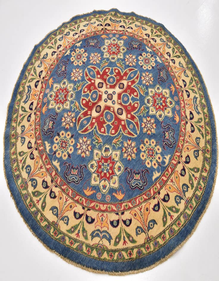 Detail image of  6' 6 x 6' 8  Hand Knotted Kazak Oval Rug
