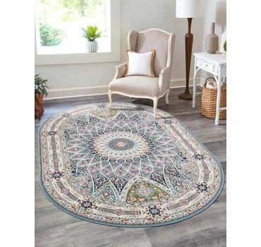 Blue 4' x 6' Arlen Nain Design Oval Rug | Rugs.com