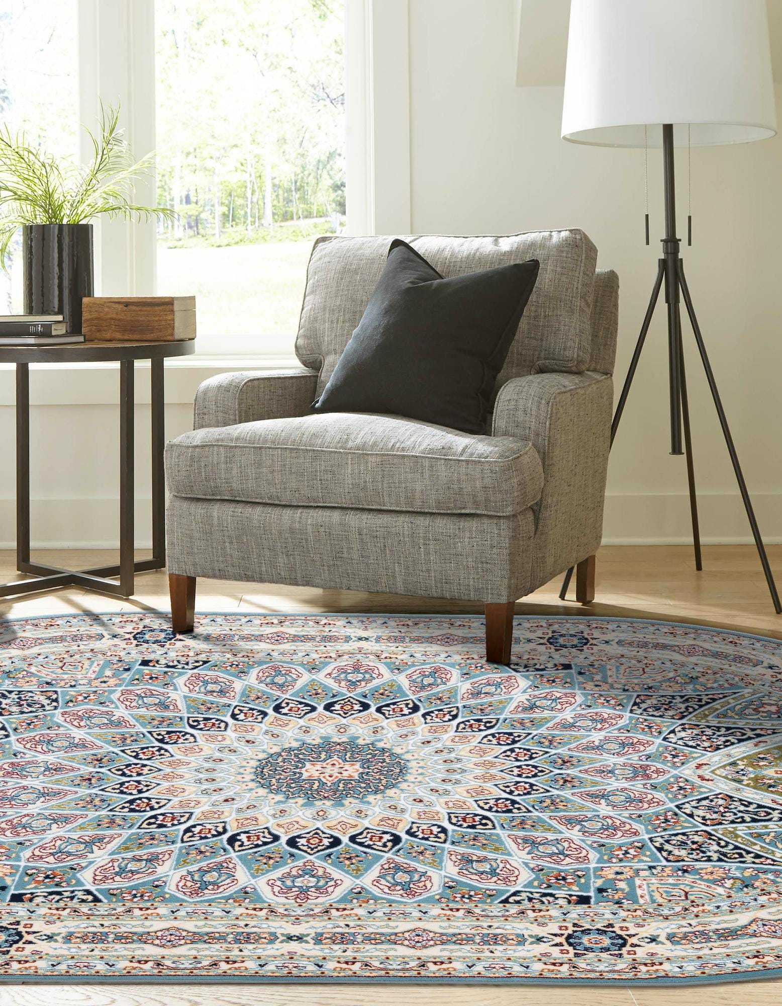 Blue 4' x 6' Nain Design Oval Rug | Rugs.com