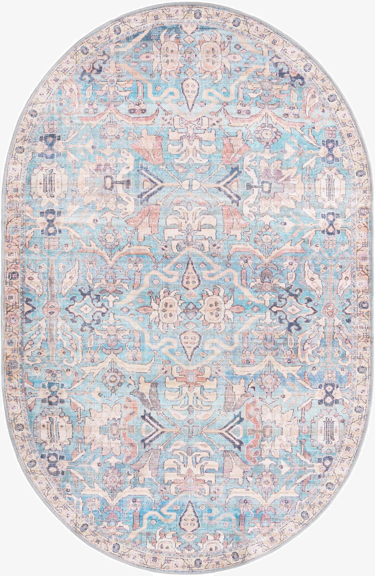  5' 3 x 8'  Washable Nostalgia Oval Rug