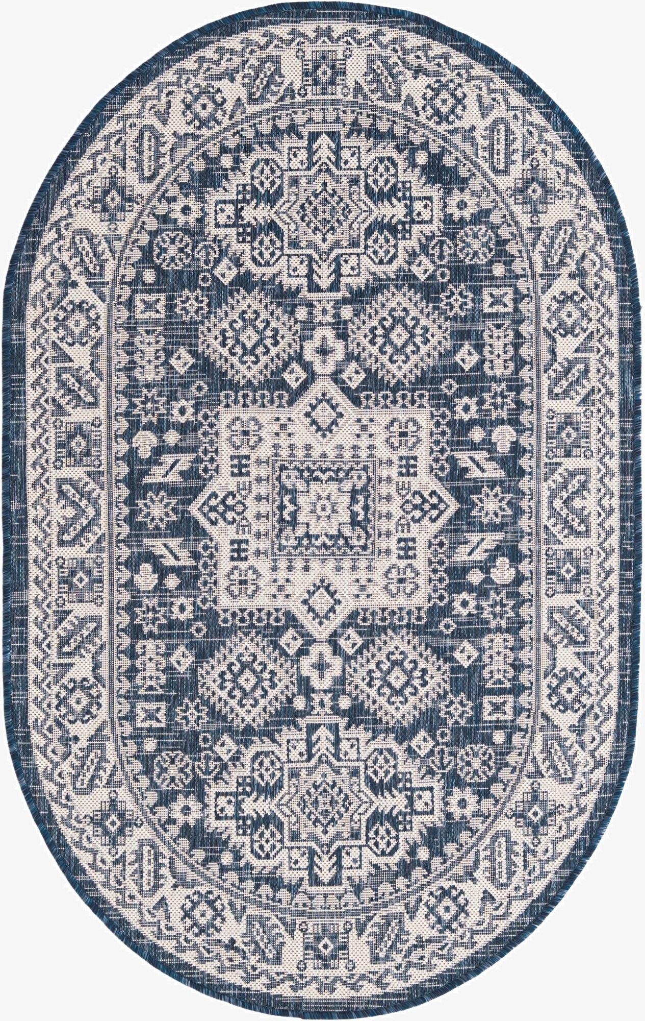  3' x 5' 3  Washable Aztec Indoor / Outdoor Oval Rug