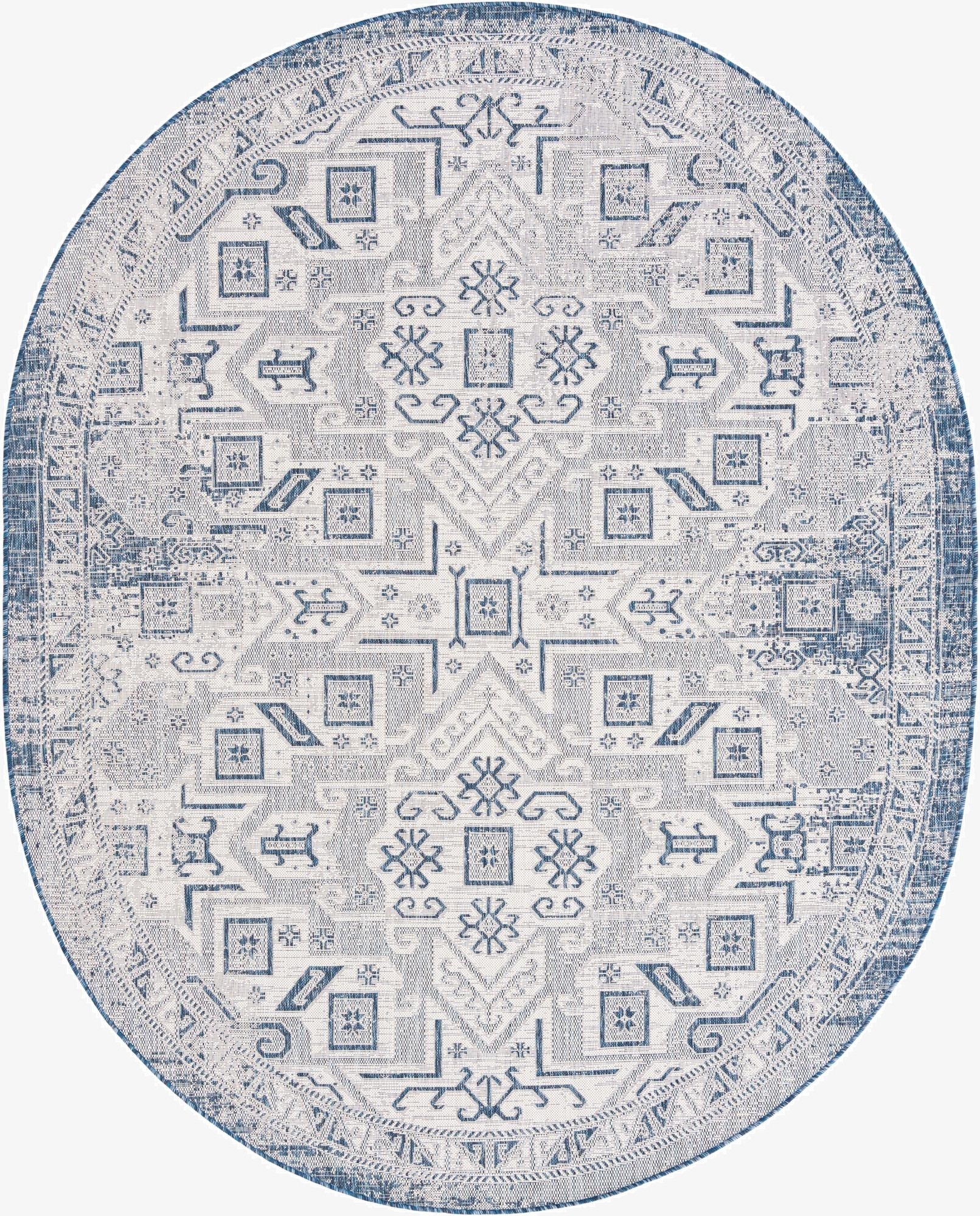  7' 10 x 10'  Washable Aztec Indoor / Outdoor Oval Rug