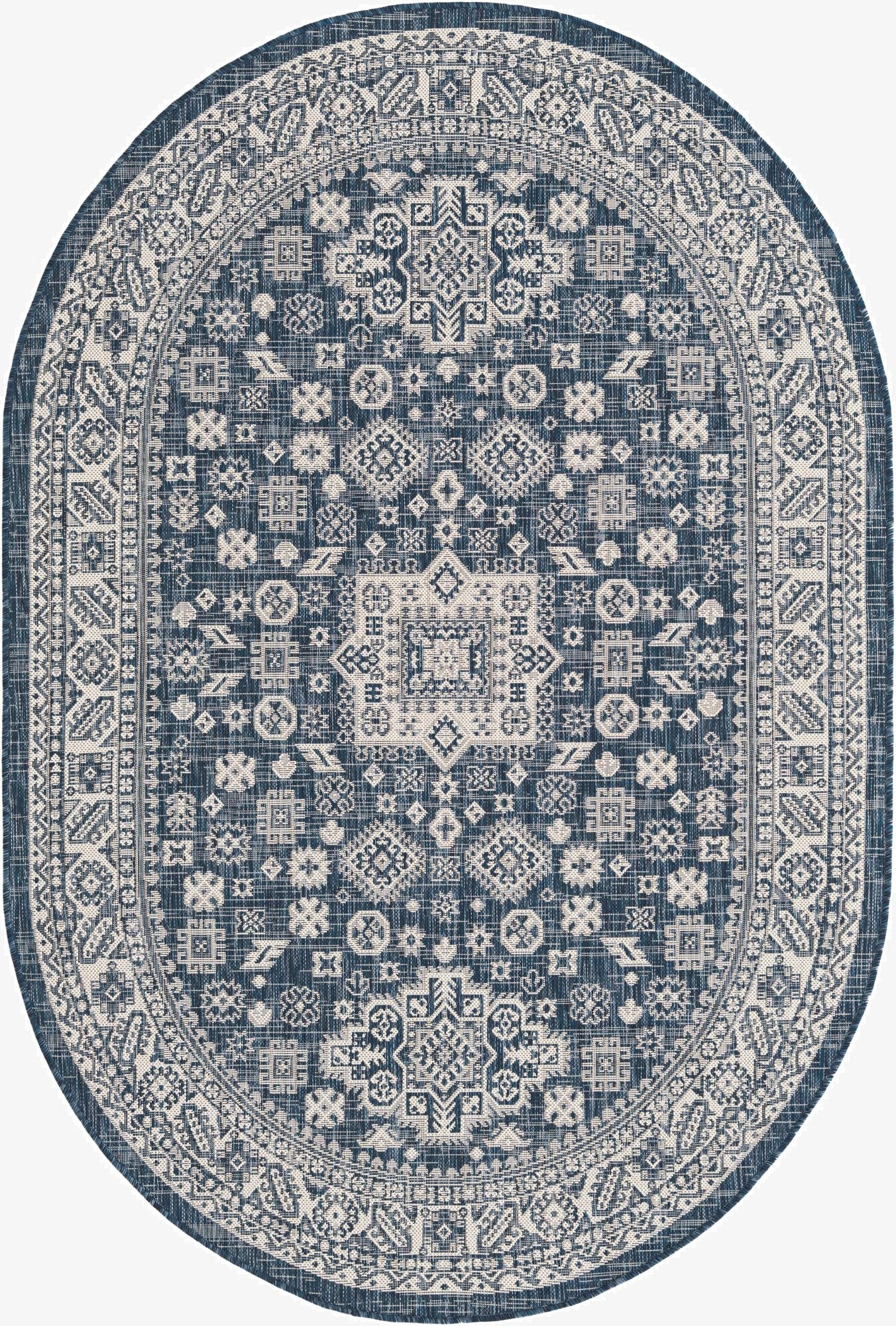  5' 3 x 8'  Washable Aztec Indoor / Outdoor Oval Rug