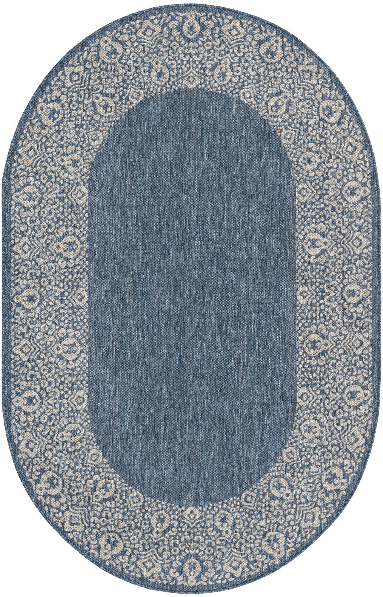  5' 3 x 8'  Washable Border Indoor / Outdoor Oval Rug