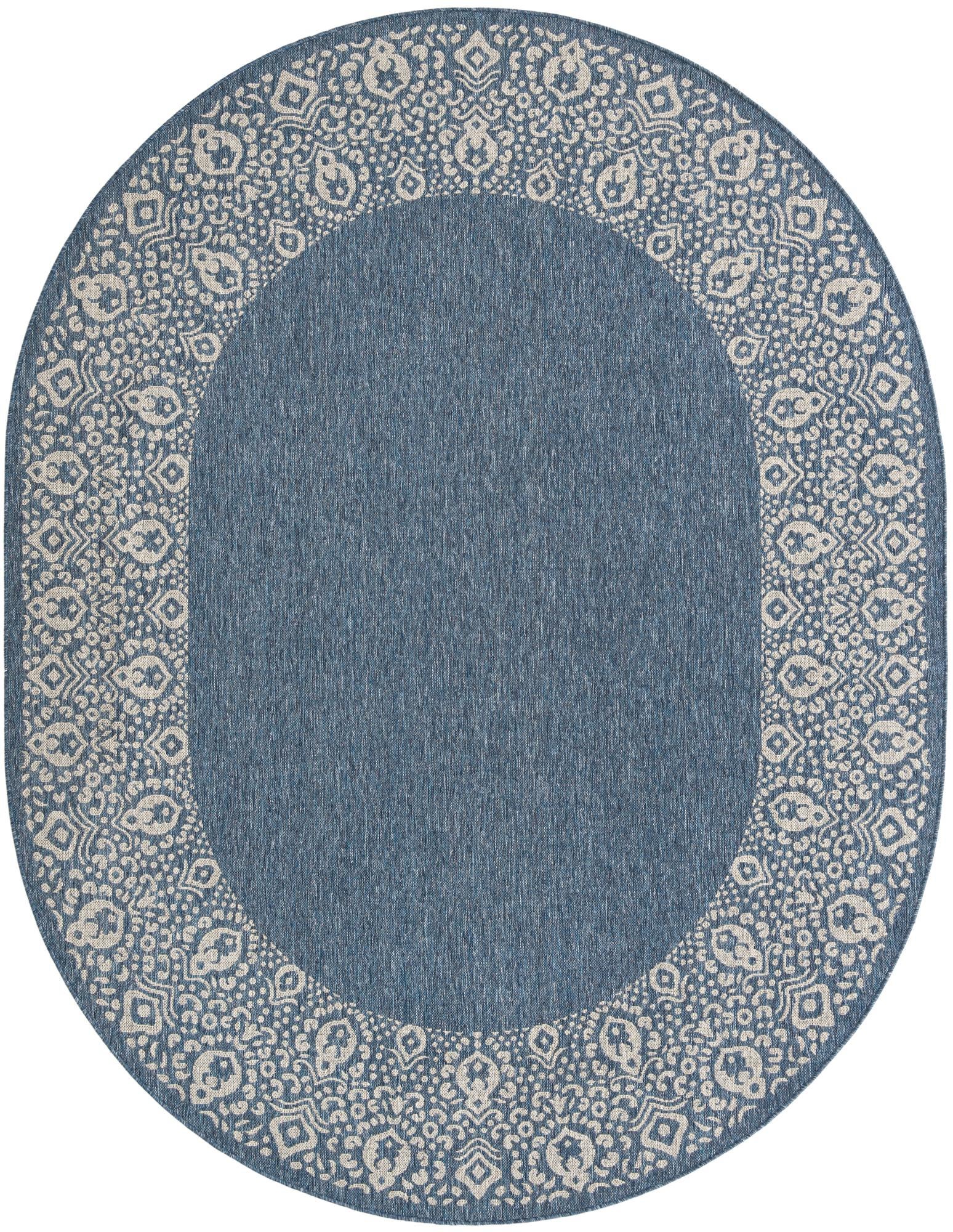 Primary image  7' 10 x 10'  Washable Border Indoor / Outdoor Oval Rug