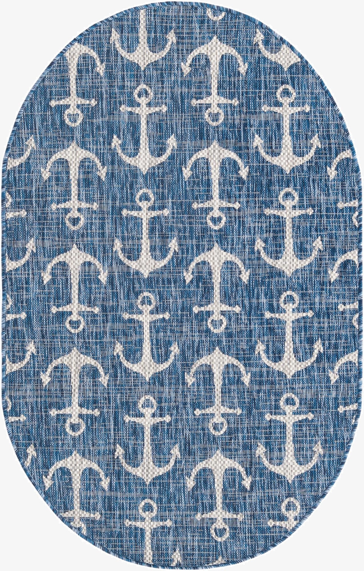  3' x 5' 3  Washable Coastal Indoor / Outdoor Oval Rug