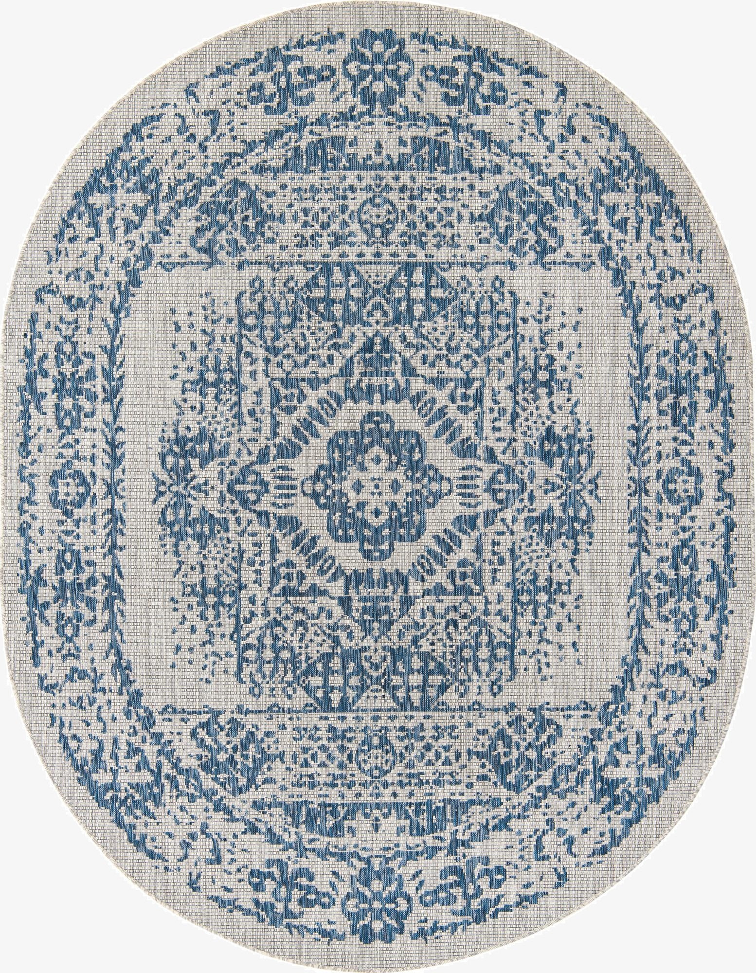  7' 10 x 10'  Washable Traditional Indoor / Outdoor Oval Rug
