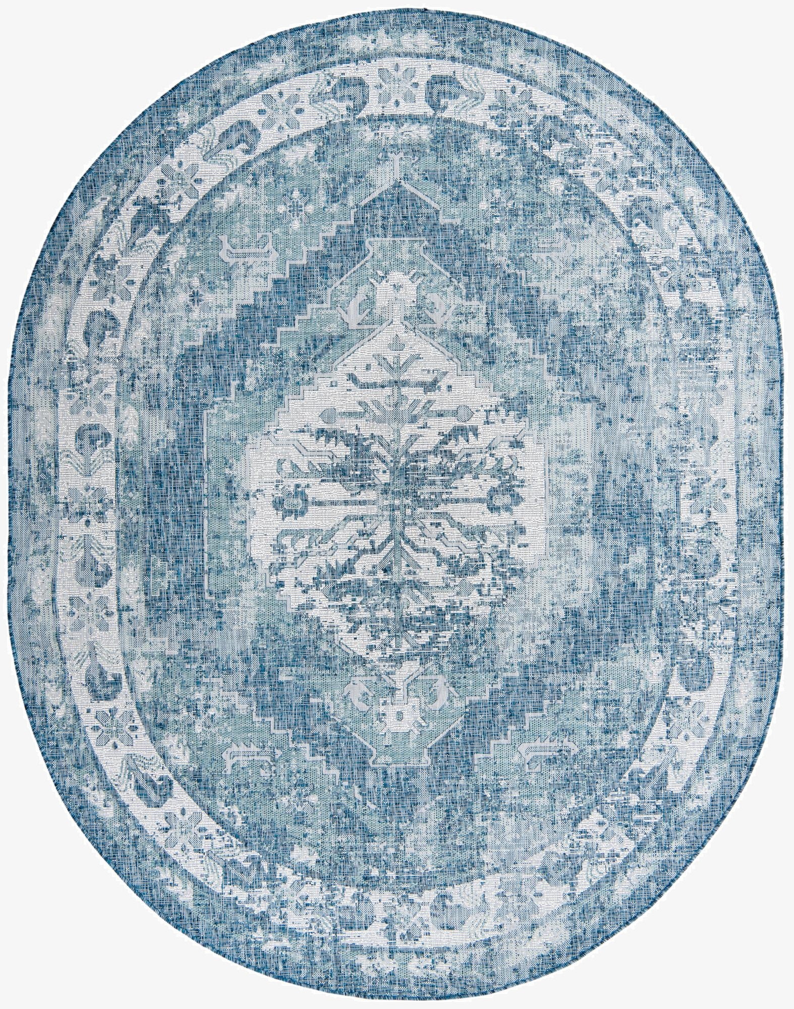  7' 10 x 10'  Washable Traditional Indoor / Outdoor Oval Rug