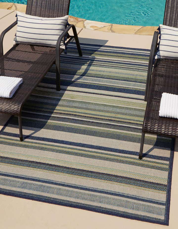 Blue 9' x 12' Washable Baja Indoor / Outdoor Rug | Rugs.com