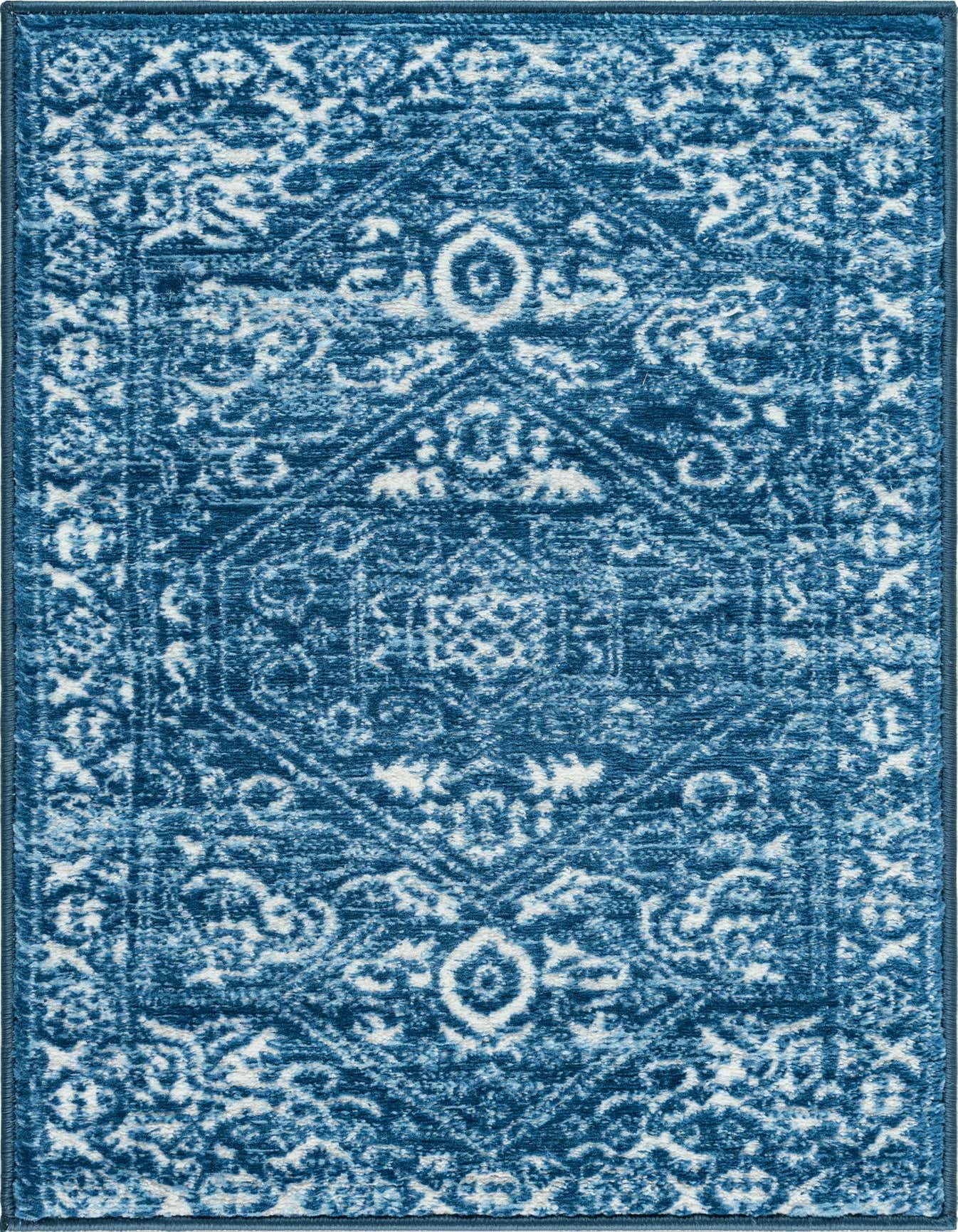 A 2x3 rectangular Rugs.com Boston rug featuring a distressed blue and white traditional medallion pattern.