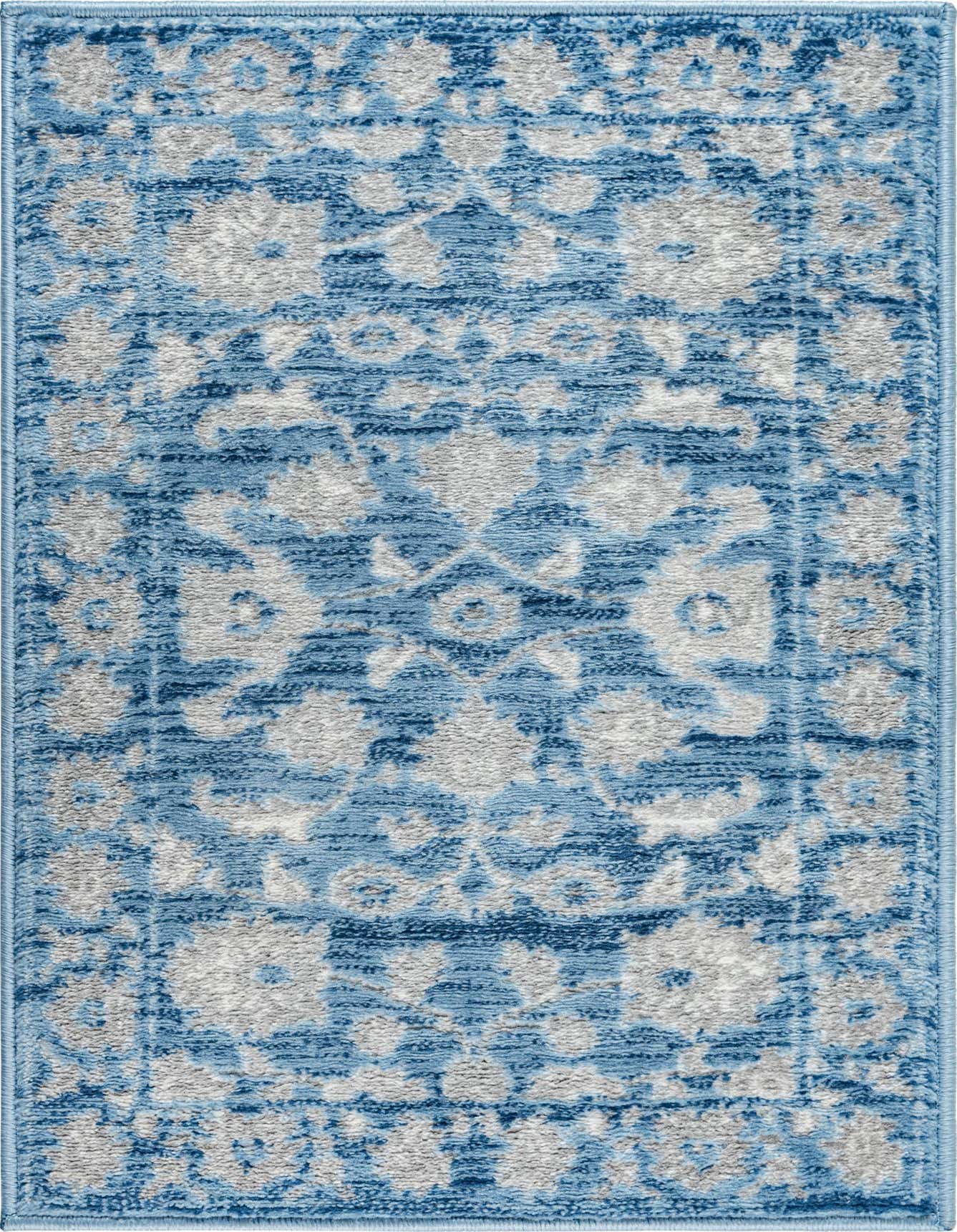 A 2x3 rectangular Rugs.com Boston rug featuring a distressed traditional botanical pattern in shades of blue and light gray.