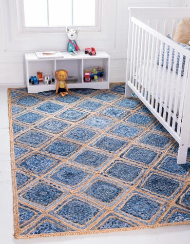  Custom Blue  Hand Braided Jute Rug